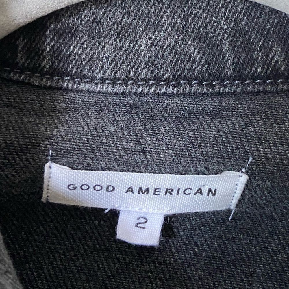Good American Black Gray Denim Romper Jean Long Sleeve Collared One Piece Sze 2 - Picture 11 of 11